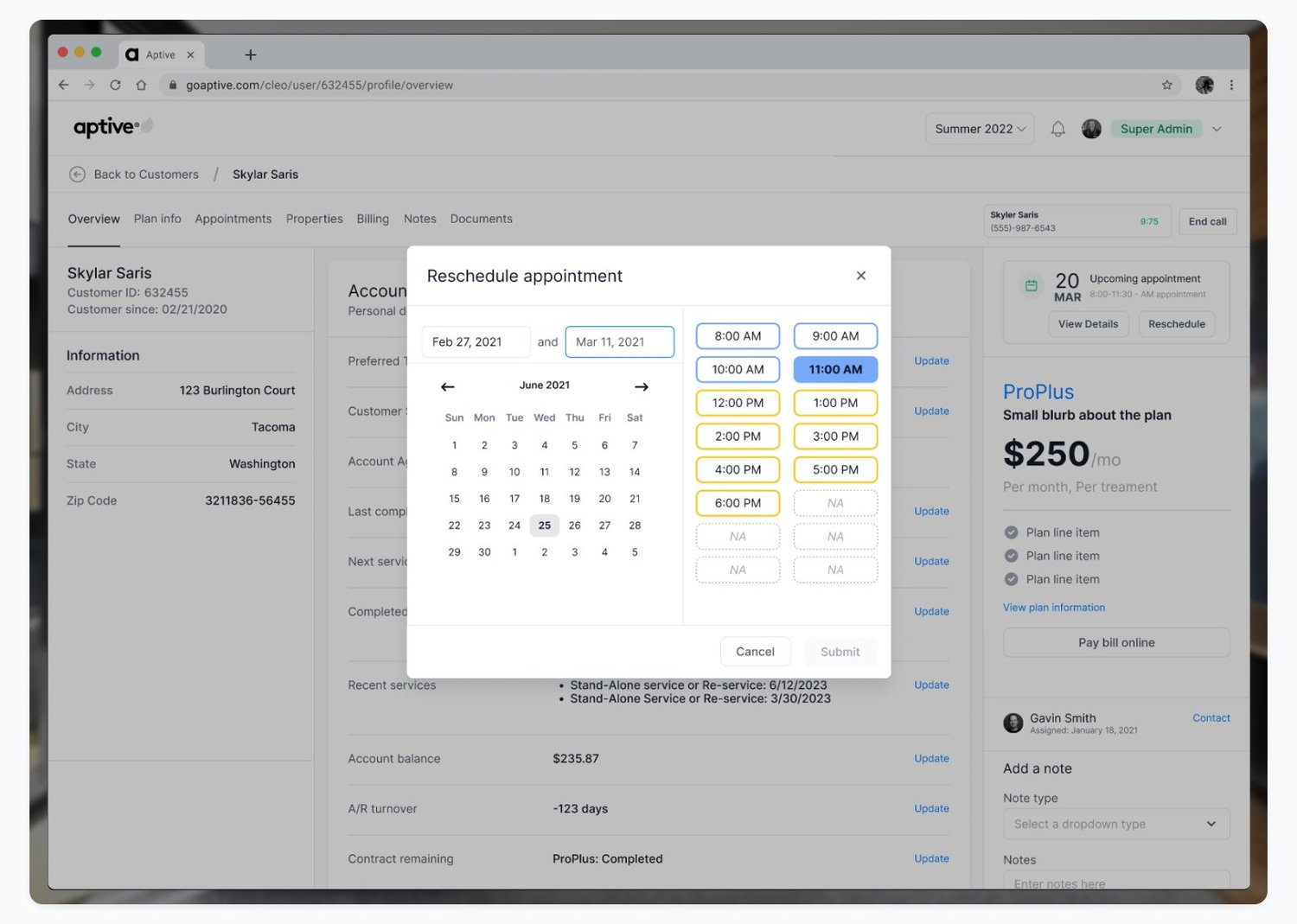 Schedule modal interface